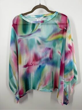 Chico’s Watercolor Charming Sea Semi Sheer Topper Ponco